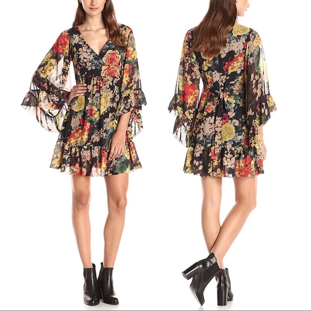 Betsey Johnson Black, Red & Yellow Floral Dress in Size 2